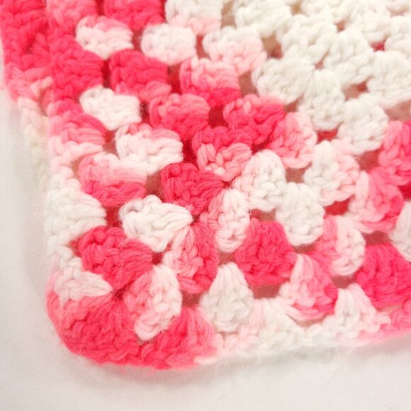 Bundle 2 Handmade Afghan Blanket Crochet Knit Granny Squares 34 x 34 Pastel Pink - Picture 9 of 11